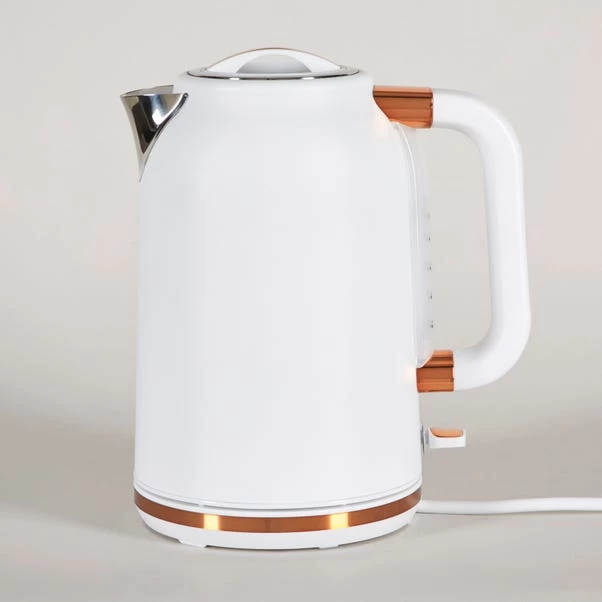 Dunelm 1.7L 3.kW Matt White & Copper Jug Kettle 4 Dunelm 1.7L 3.kW Matt White & Copper Jug Kettle - Image 2