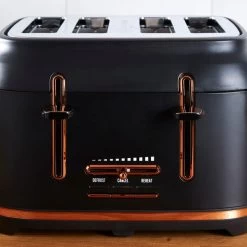 Dunelm 4 Slice Matt Black & Copper Toaster -Comfortable Home 1000150237 alt04