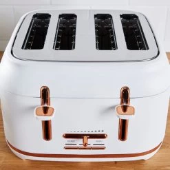 Dunelm 4 Slice Matt White & Copper Toaster -Comfortable Home 1000150239 alt02