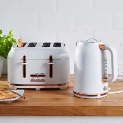 Dunelm 4 Slice Matt White & Copper Toaster -Comfortable Home 1000150239 alt04