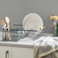 Dunelm Grey And Bamboo Dish Drainer