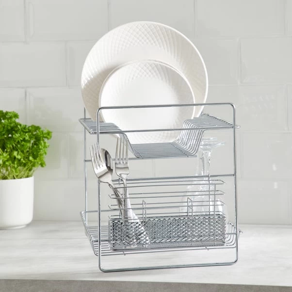 Dunelm 2 Tier Chrome Dish Drainer And Cutlery Holder 3 Dunelm 2 Tier Chrome Dish Drainer And Cutlery Holder