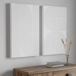 Dunelm 2 Elements Raised White Pattern Canvas