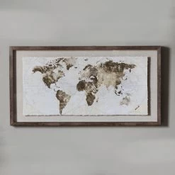Cedar & Sage Metallic Foil World Map Framed Art