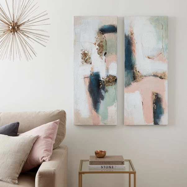Dunelm Set Of 2 Abstract Blush Panelled Canvases 100x40cm 3 Dunelm Set Of 2 Abstract Blush Panelled Canvases 100x40cm