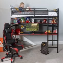 X Rocker Battlebunk Gaming High Sleeper Bunk Bed With Shelf & Desk -Comfortable Home 30796021 alt04